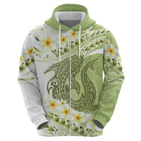 Green Hawaii Shark Tattoo Zip Hoodie Frangipani With Polynesian Pastel Version LT14 - Polynesian Pride