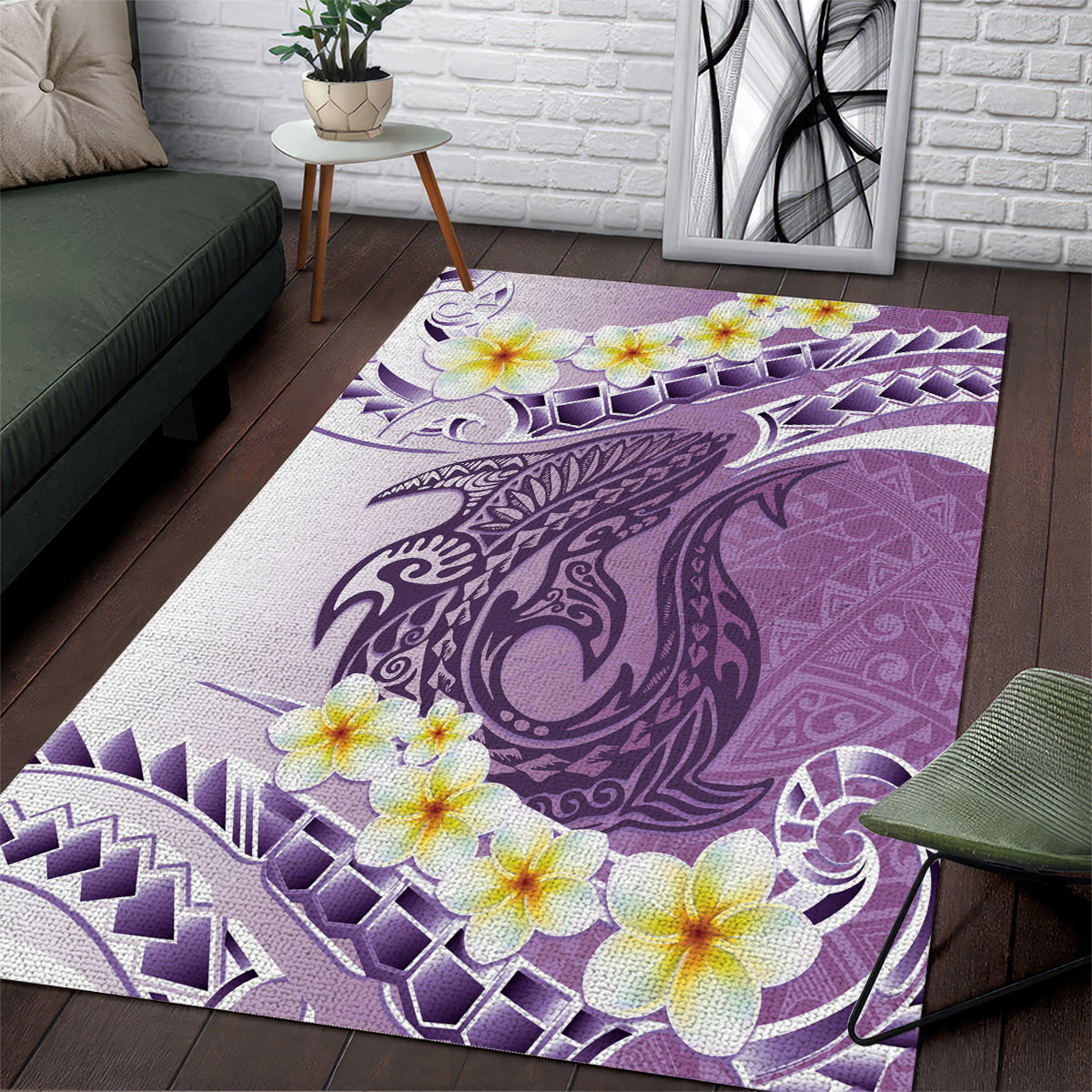 Purple Hawaii Shark Tattoo Area Rug Frangipani With Polynesian Pastel Version LT14 Purple - Polynesian Pride