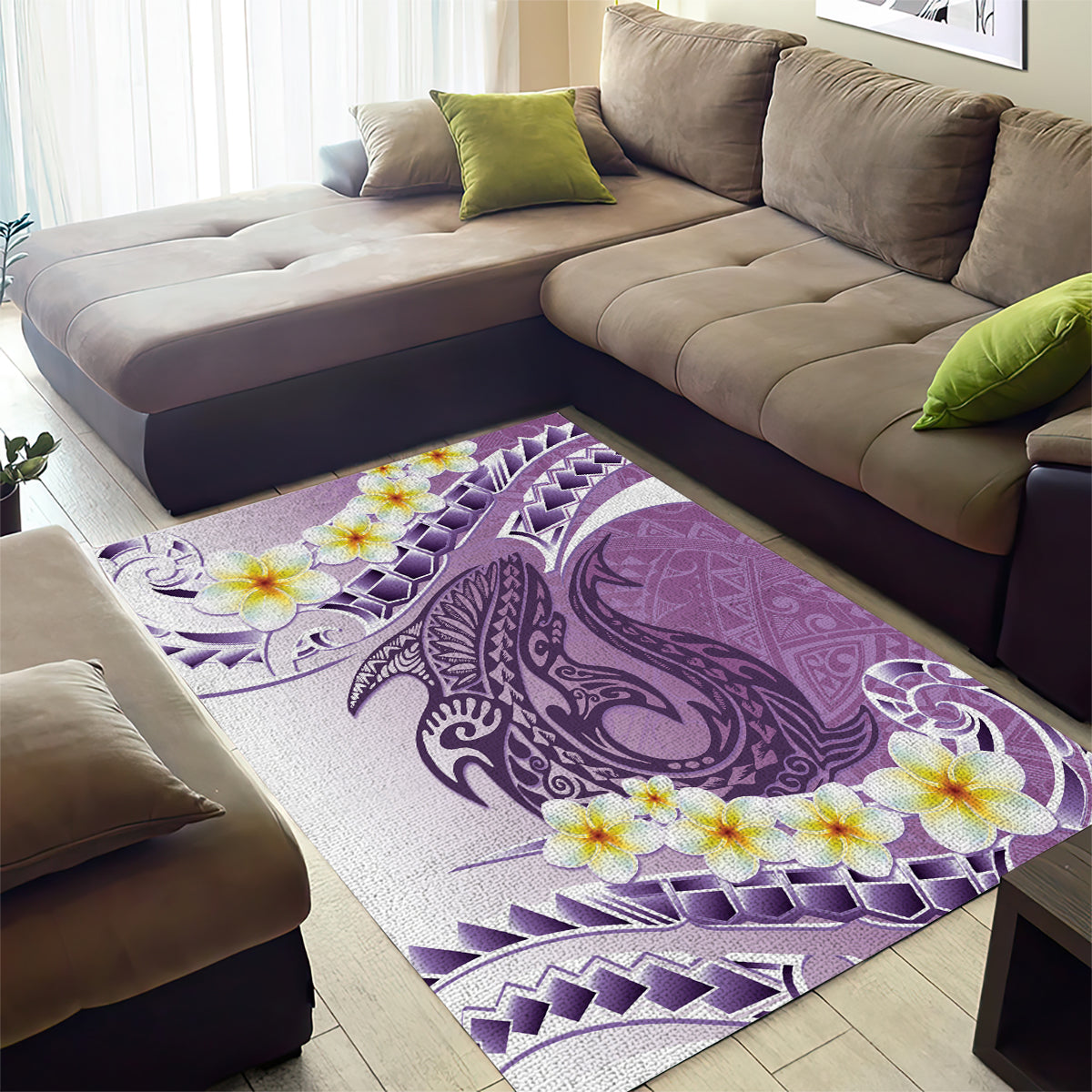 Purple Hawaii Shark Tattoo Area Rug Frangipani With Polynesian Pastel Version LT14 - Polynesian Pride