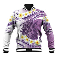 Purple Hawaii Shark Tattoo Baseball Jacket Frangipani With Polynesian Pastel Version LT14 Unisex Purple - Polynesian Pride