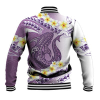 Purple Hawaii Shark Tattoo Baseball Jacket Frangipani With Polynesian Pastel Version LT14 - Polynesian Pride