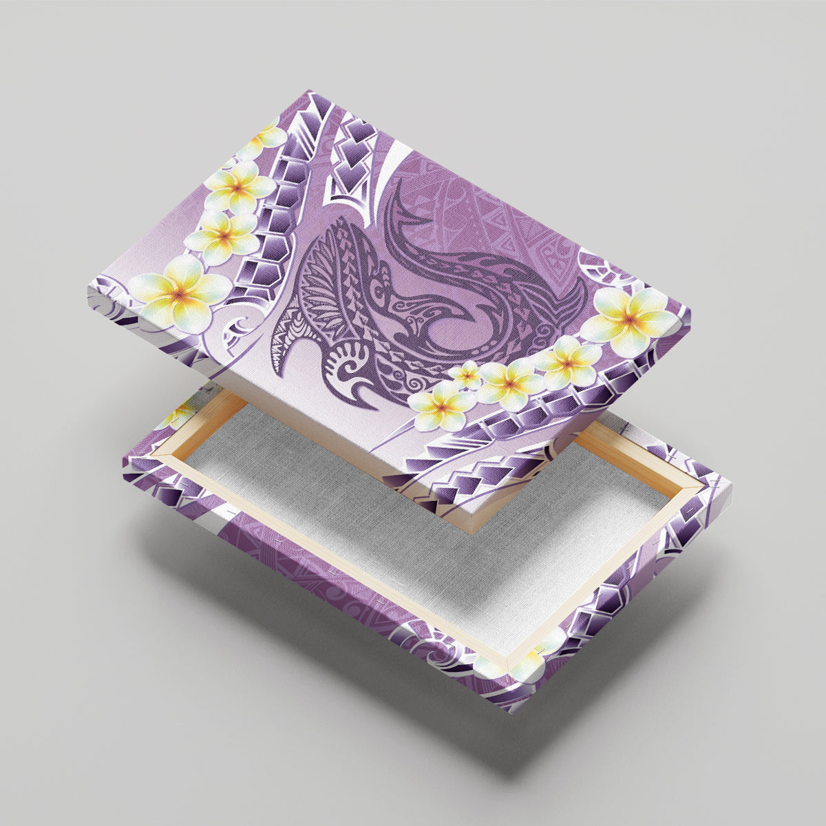 Purple Hawaii Shark Tattoo Canvas Wall Art Frangipani With Polynesian Pastel Version LT14 - Polynesian Pride