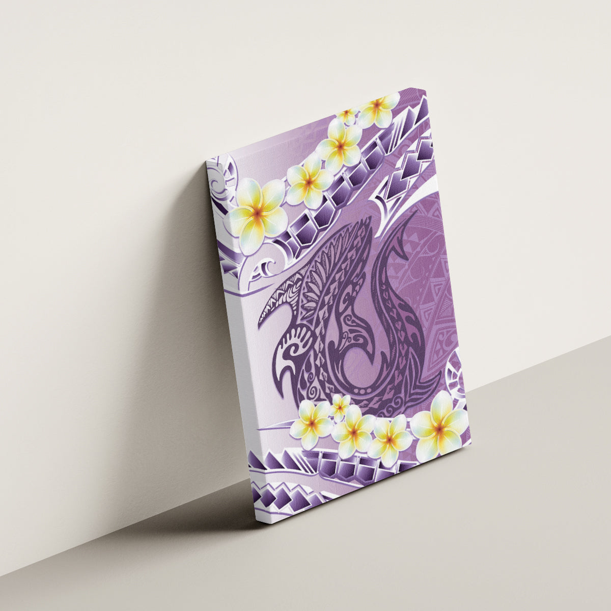 Purple Hawaii Shark Tattoo Canvas Wall Art Frangipani With Polynesian Pastel Version LT14 - Polynesian Pride