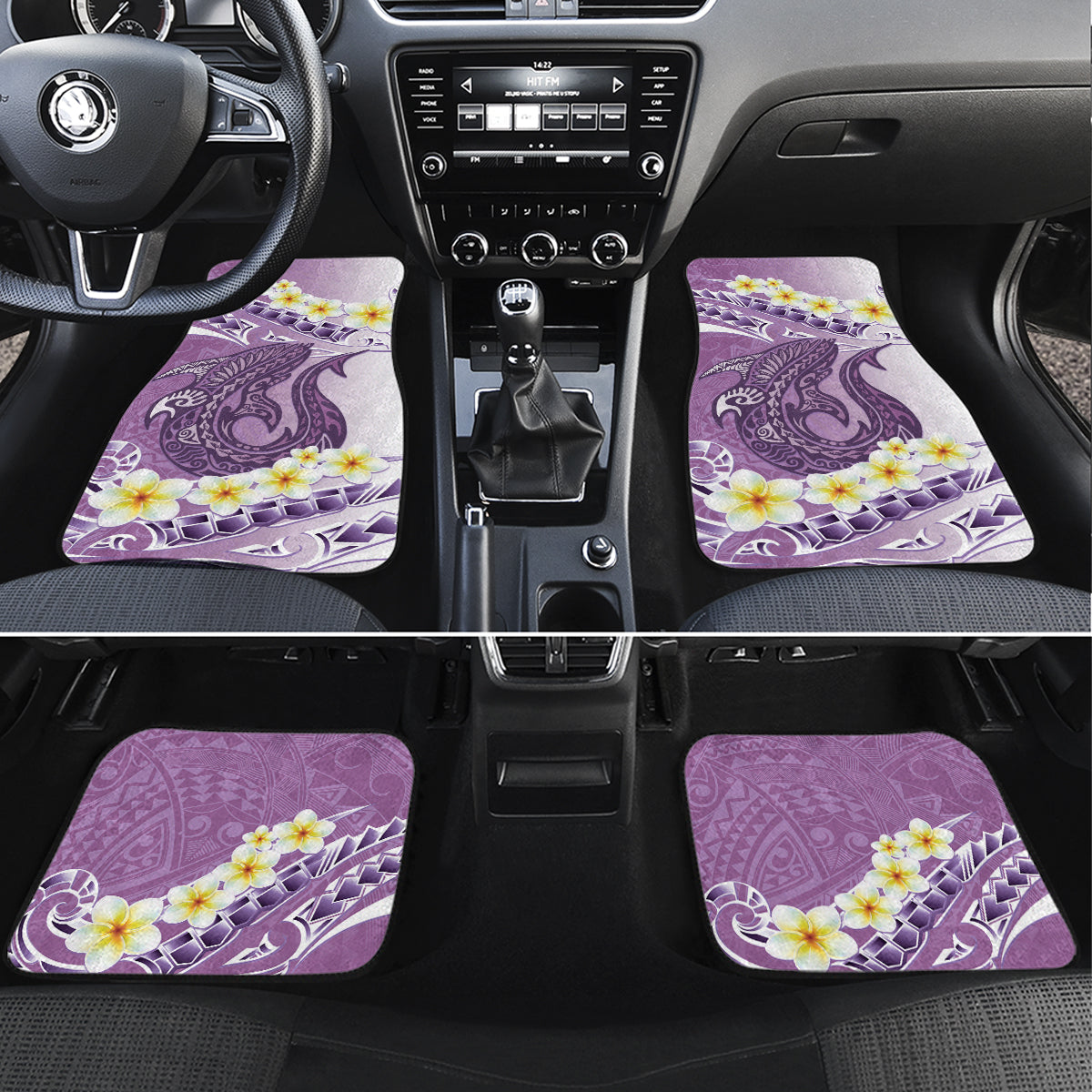 Purple Hawaii Shark Tattoo Car Mats Frangipani With Polynesian Pastel Version LT14 Set 4pcs Purple - Polynesian Pride