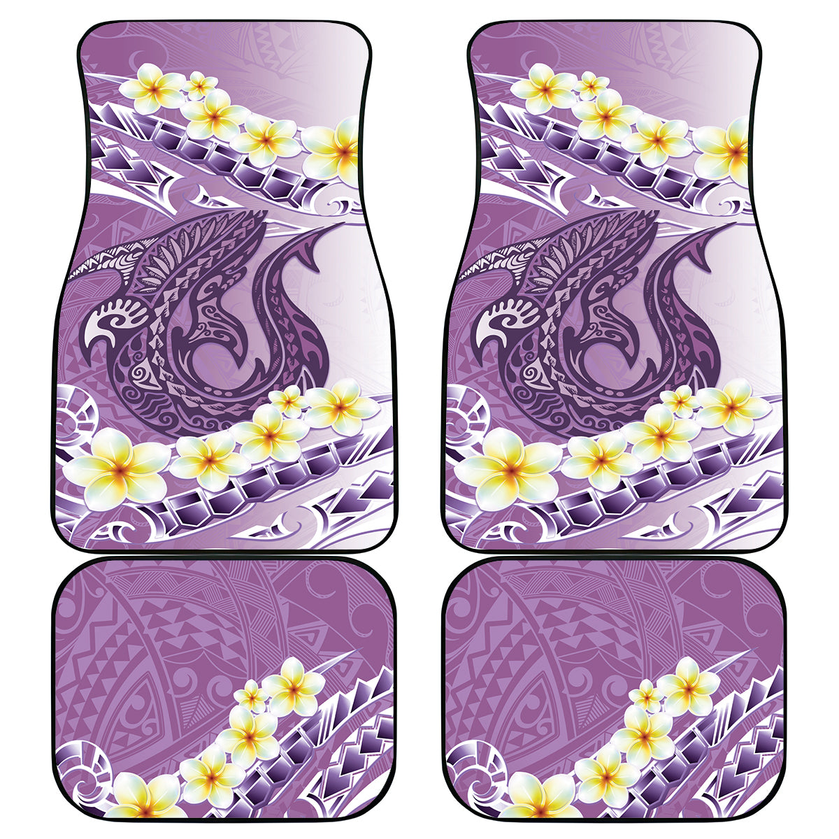 Purple Hawaii Shark Tattoo Car Mats Frangipani With Polynesian Pastel Version LT14 - Polynesian Pride