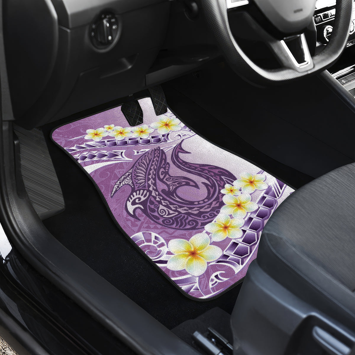 Purple Hawaii Shark Tattoo Car Mats Frangipani With Polynesian Pastel Version LT14 - Polynesian Pride