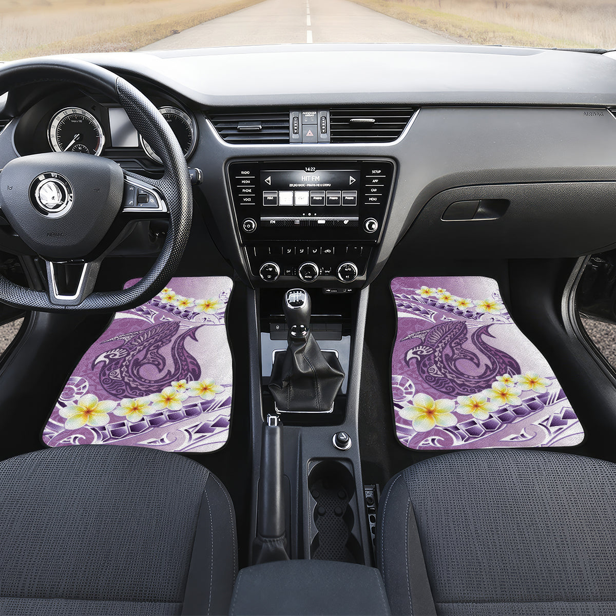 Purple Hawaii Shark Tattoo Car Mats Frangipani With Polynesian Pastel Version LT14 Set 2pcs - Front Purple - Polynesian Pride