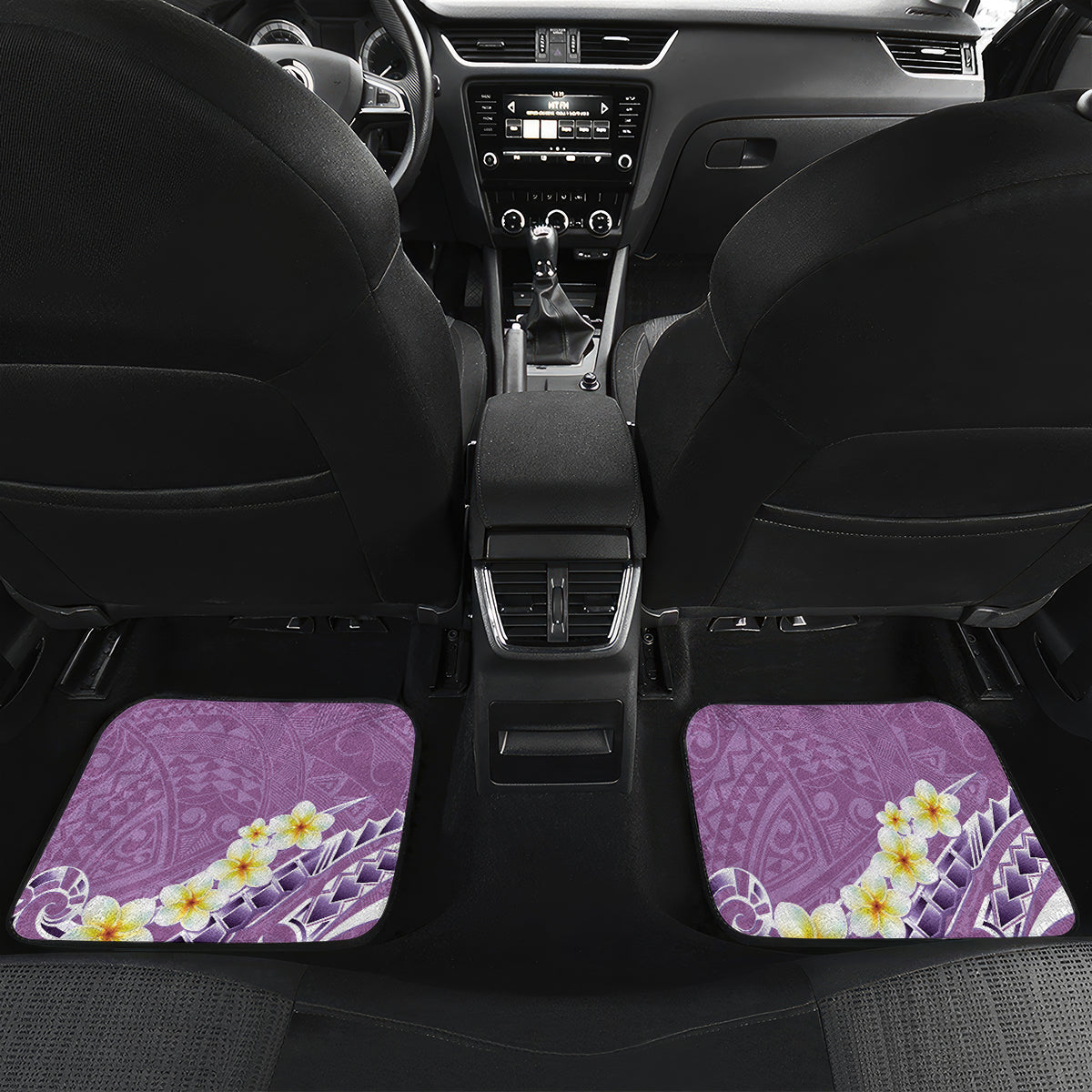 Purple Hawaii Shark Tattoo Car Mats Frangipani With Polynesian Pastel Version LT14 Set 2pcs - Back Purple - Polynesian Pride