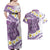 Purple Hawaii Shark Tattoo Couples Matching Off Shoulder Maxi Dress and Hawaiian Shirt Frangipani With Polynesian Pastel Version