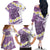 Purple Hawaii Shark Tattoo Family Matching Off The Shoulder Long Sleeve Dress and Hawaiian Shirt Frangipani With Polynesian Pastel Version