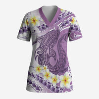 Purple Hawaii Shark Tattoo Scrub Top Frangipani With Polynesian Pastel Version LT14 Adult Purple - Polynesian Pride