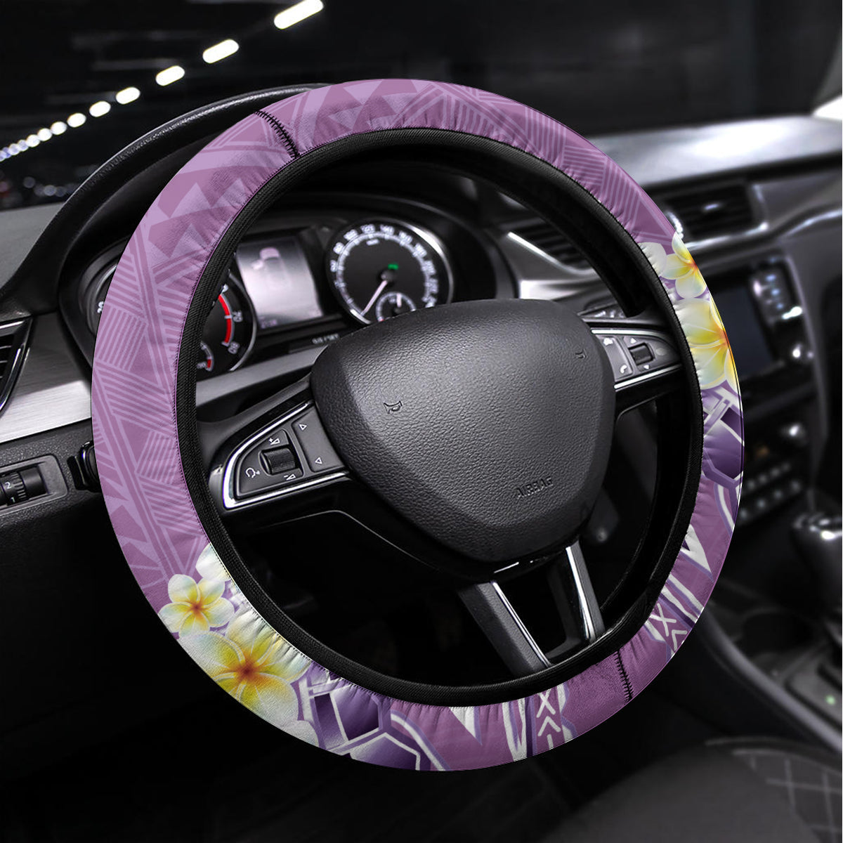 Purple Hawaii Shark Tattoo Steering Wheel Cover Frangipani With Polynesian Pastel Version LT14 Universal Fit Purple - Polynesian Pride