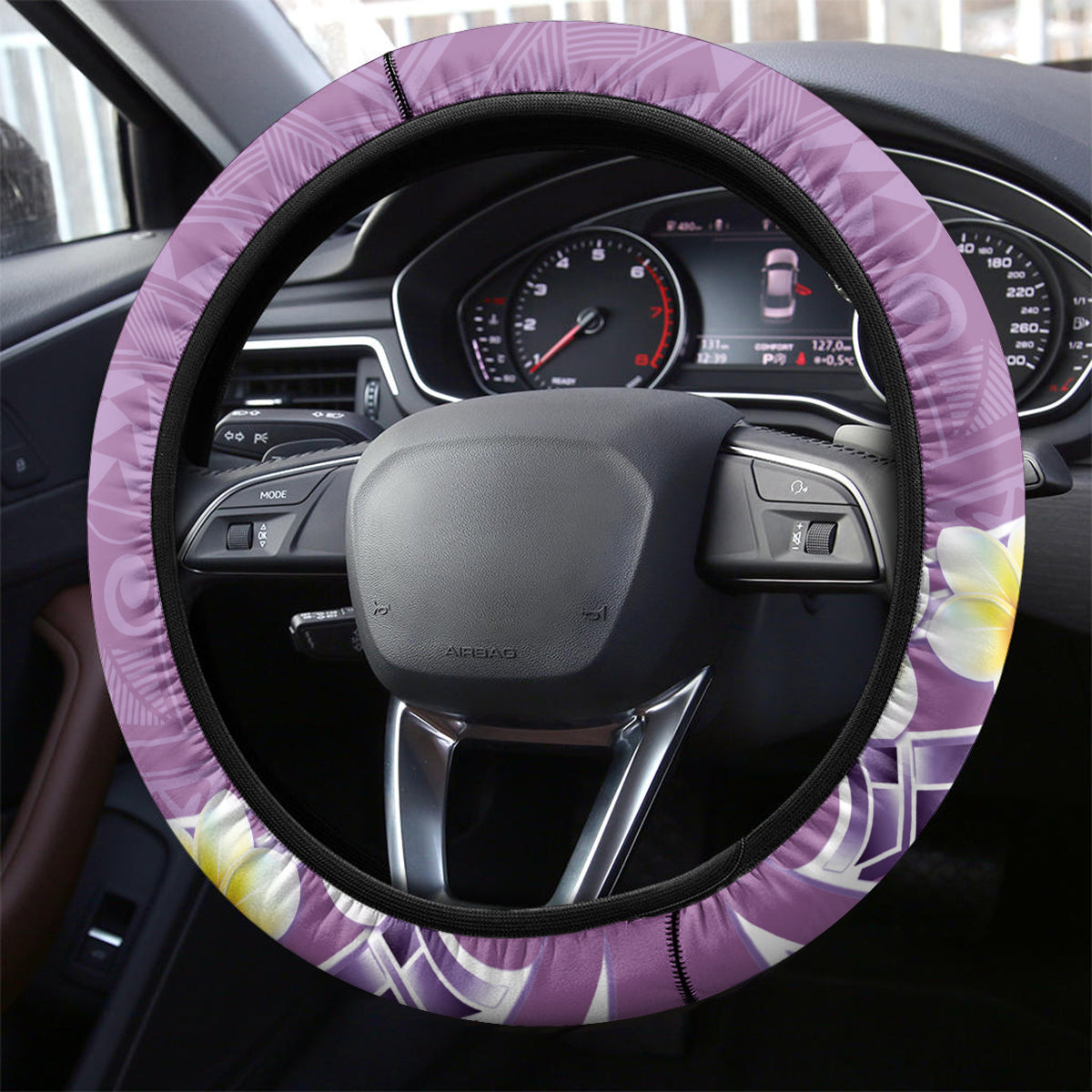 Purple Hawaii Shark Tattoo Steering Wheel Cover Frangipani With Polynesian Pastel Version LT14 - Polynesian Pride