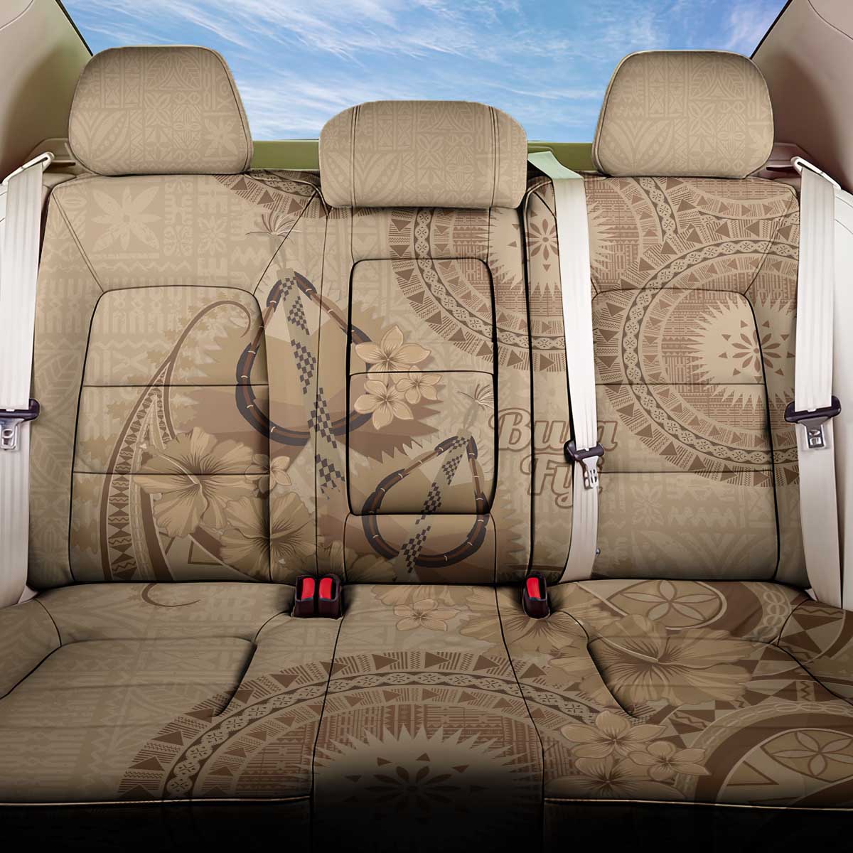 Brown Bula Fiji Back Car Seat Cover Fijian Dance Fan Tapa Cloth Pattern LT14 One Size Brown - Polynesian Pride
