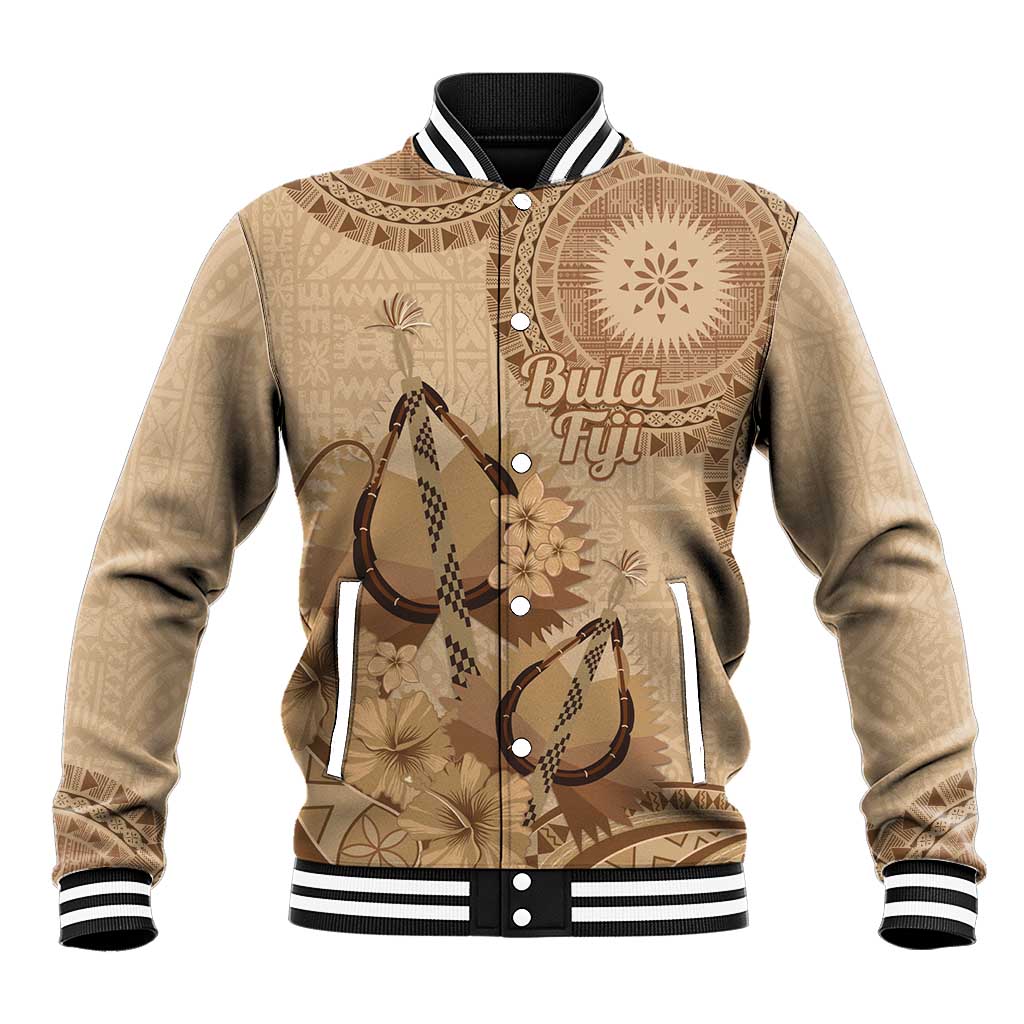 Brown Bula Fiji Baseball Jacket Fijian Dance Fan Tapa Cloth Pattern LT14 Unisex Brown - Polynesian Pride