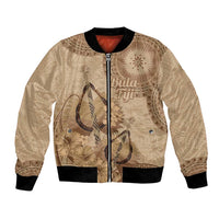 Brown Bula Fiji Bomber Jacket Fijian Dance Fan Tapa Cloth Pattern LT14 Unisex Brown - Polynesian Pride