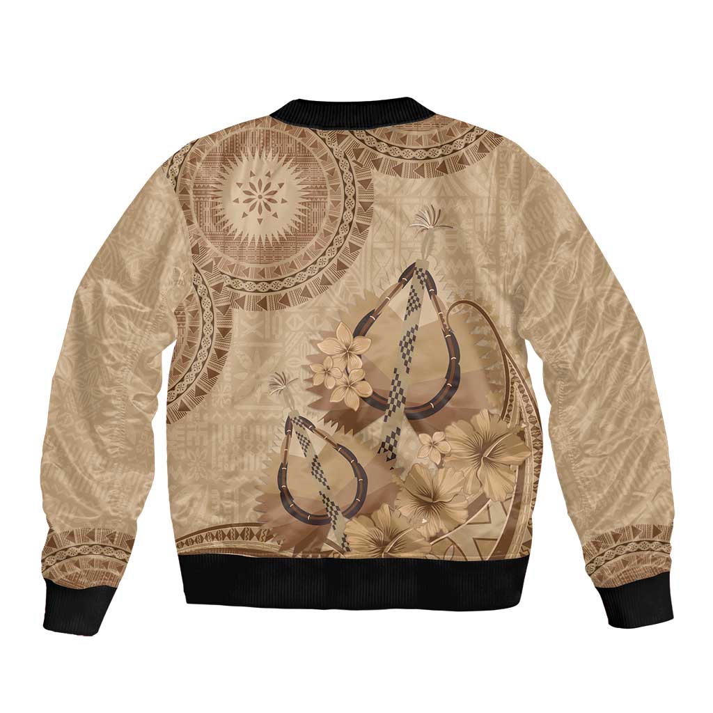 Brown Bula Fiji Bomber Jacket Fijian Dance Fan Tapa Cloth Pattern LT14 - Polynesian Pride