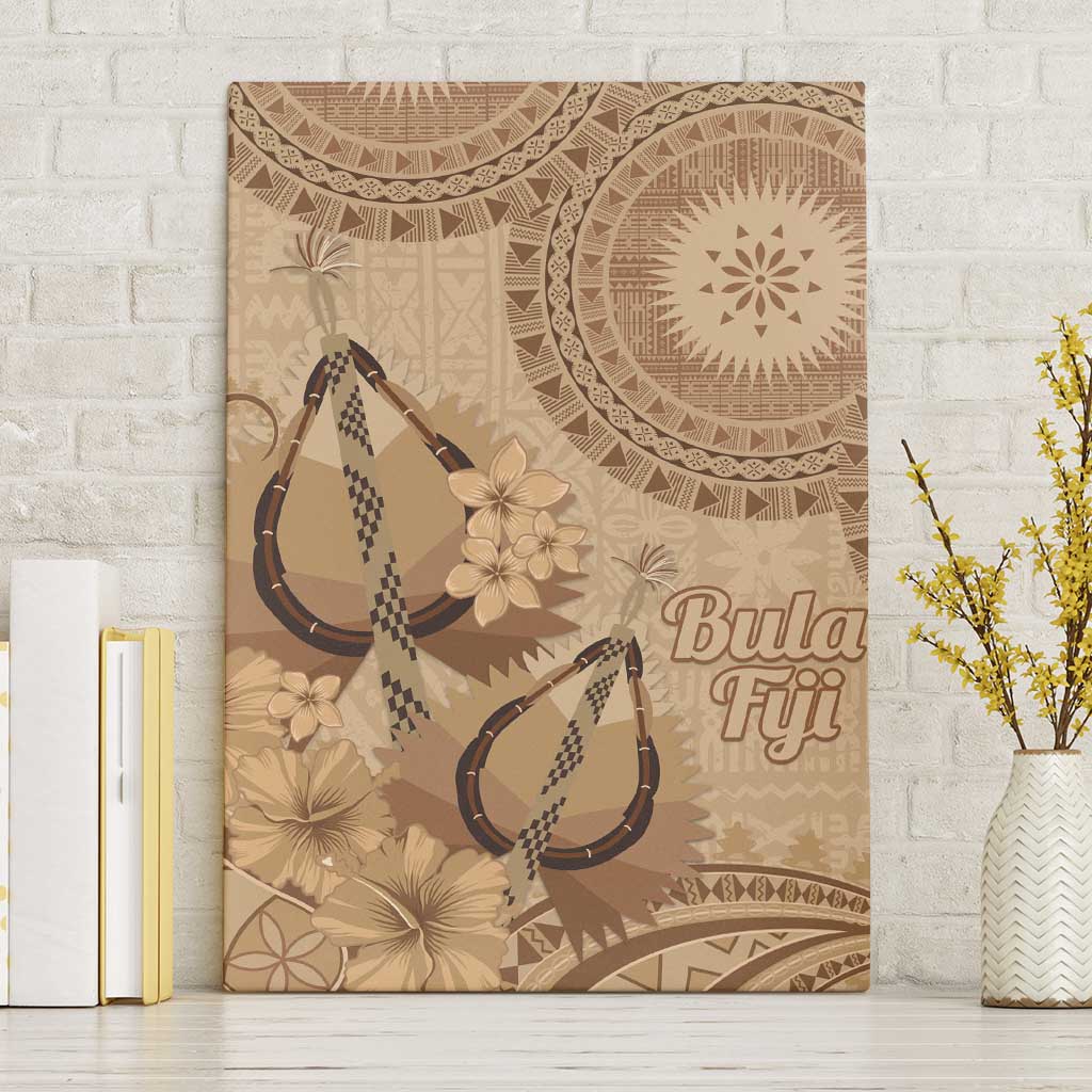 Brown Bula Fiji Canvas Wall Art Fijian Dance Fan Tapa Cloth Pattern LT14 Without Frame Brown - Polynesian Pride