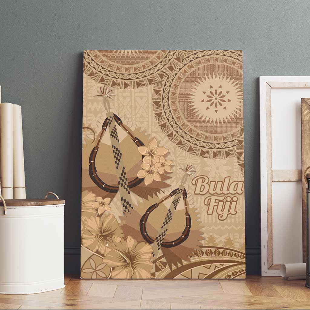 Brown Bula Fiji Canvas Wall Art Fijian Dance Fan Tapa Cloth Pattern LT14 - Polynesian Pride