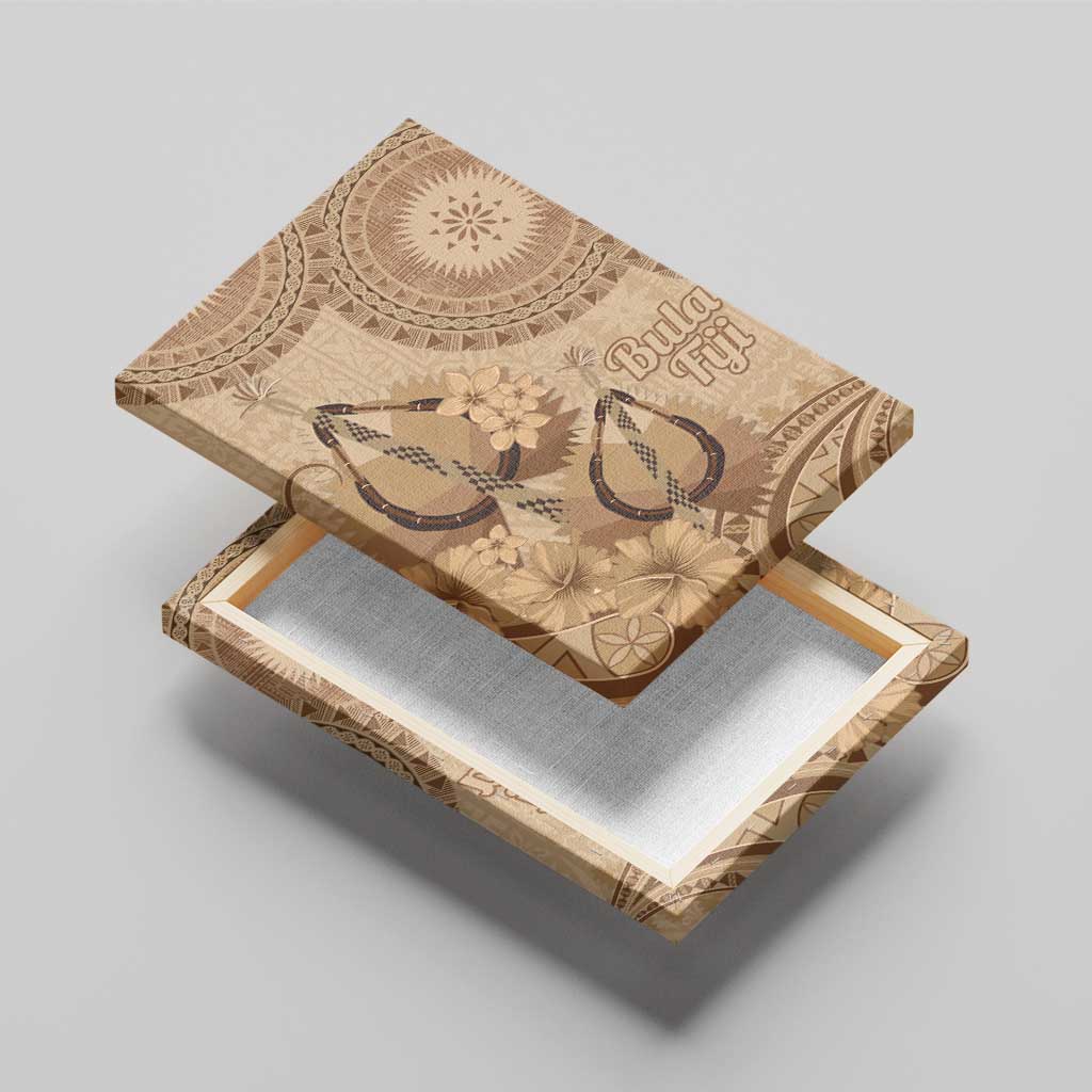 Brown Bula Fiji Canvas Wall Art Fijian Dance Fan Tapa Cloth Pattern LT14 - Polynesian Pride