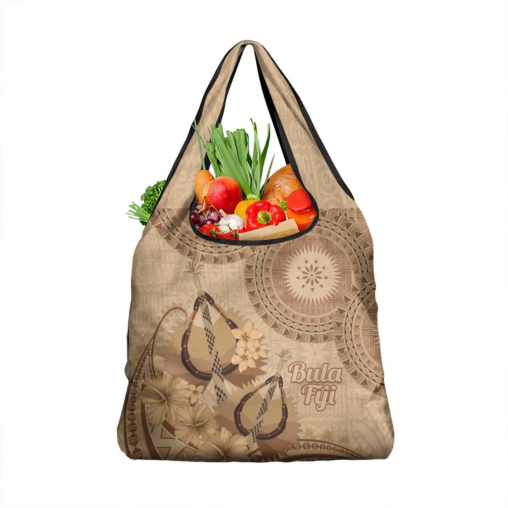 Brown Bula Fiji Grocery Bag Fijian Dance Fan Tapa Cloth Pattern LT14 1-pack One Size Brown - Polynesian Pride