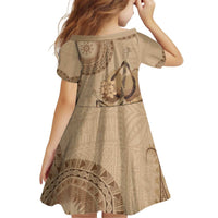 Brown Bula Fiji Kid Short Sleeve Dress Fijian Dance Fan Tapa Cloth Pattern LT14 - Polynesian Pride