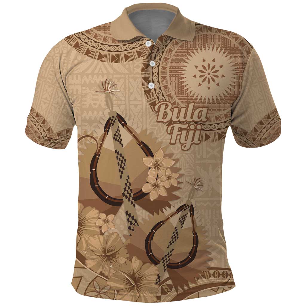 Brown Bula Fiji Polo Shirt Fijian Dance Fan Tapa Cloth Pattern LT14 Brown - Polynesian Pride