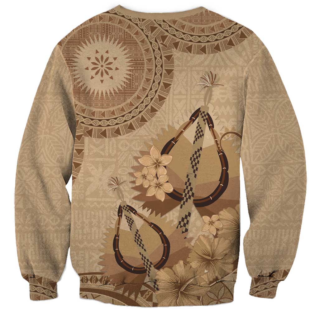 Brown Bula Fiji Sweatshirt Fijian Dance Fan Tapa Cloth Pattern LT14 - Polynesian Pride