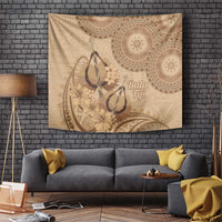 Brown Bula Fiji Tapestry Fijian Dance Fan Tapa Cloth Pattern LT14 Brown - Polynesian Pride