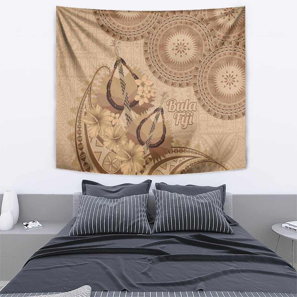 Brown Bula Fiji Tapestry Fijian Dance Fan Tapa Cloth Pattern LT14 - Polynesian Pride