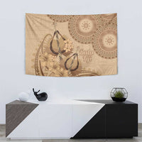 Brown Bula Fiji Tapestry Fijian Dance Fan Tapa Cloth Pattern LT14 - Polynesian Pride
