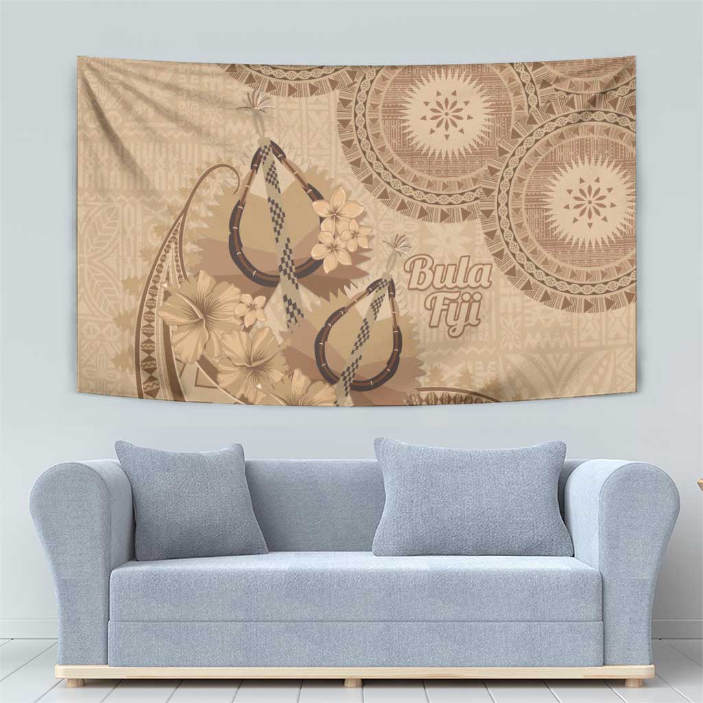 Brown Bula Fiji Tapestry Fijian Dance Fan Tapa Cloth Pattern LT14 - Polynesian Pride