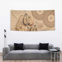 Brown Bula Fiji Tapestry Fijian Dance Fan Tapa Cloth Pattern LT14 - Polynesian Pride