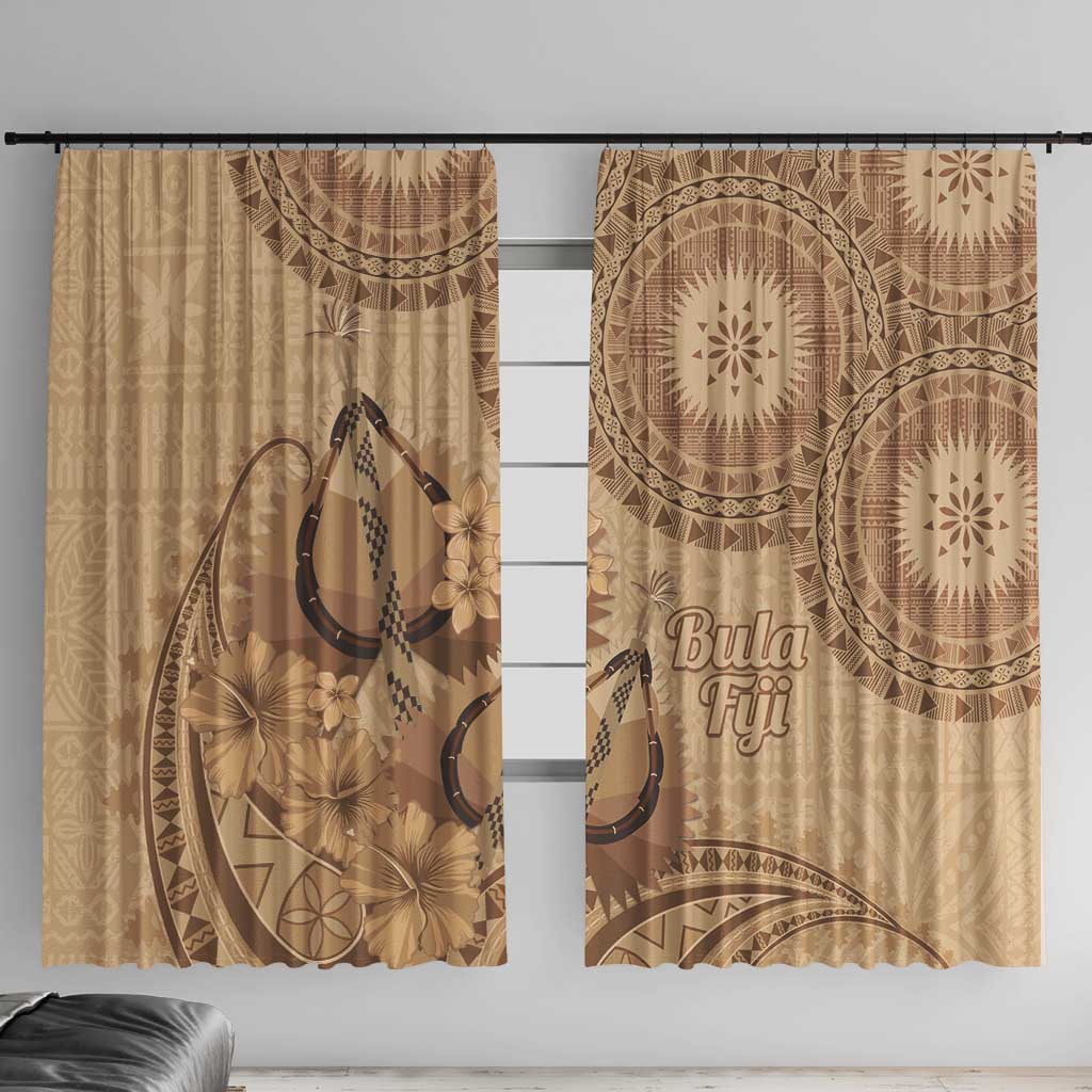 Brown Bula Fiji Window Curtain Fijian Dance Fan Tapa Cloth Pattern LT14 With Hooks Brown - Polynesian Pride