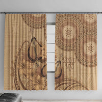 Brown Bula Fiji Window Curtain Fijian Dance Fan Tapa Cloth Pattern LT14 With Hooks Brown - Polynesian Pride