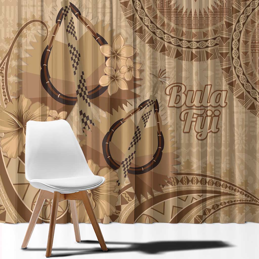 Brown Bula Fiji Window Curtain Fijian Dance Fan Tapa Cloth Pattern LT14 - Polynesian Pride