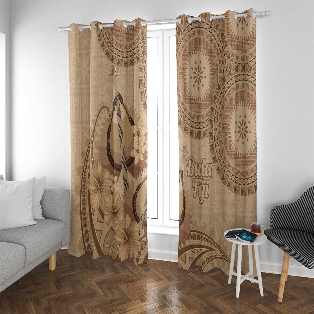 Brown Bula Fiji Window Curtain Fijian Dance Fan Tapa Cloth Pattern LT14 With Grommets Brown - Polynesian Pride