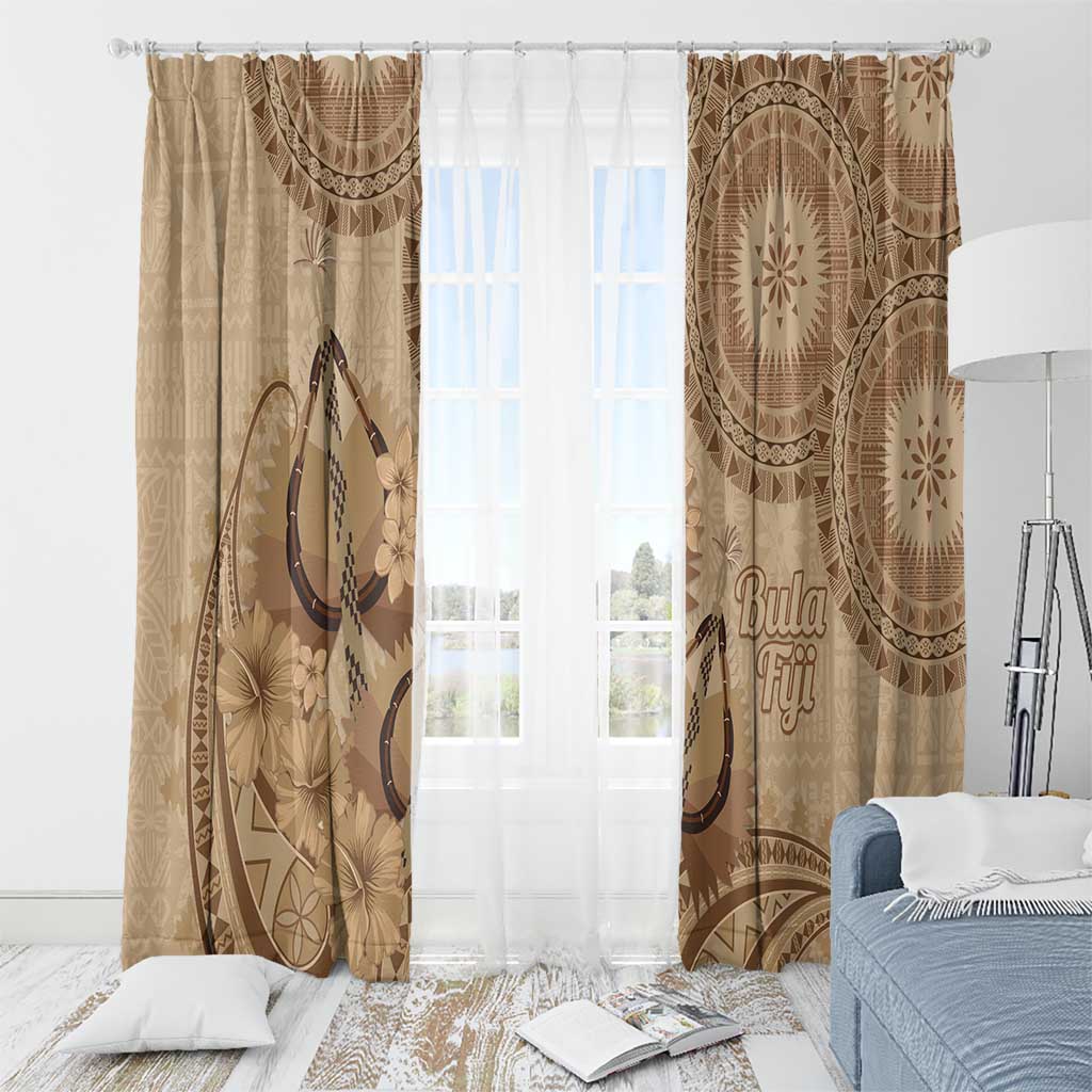 Brown Bula Fiji Window Curtain Fijian Dance Fan Tapa Cloth Pattern LT14 - Polynesian Pride