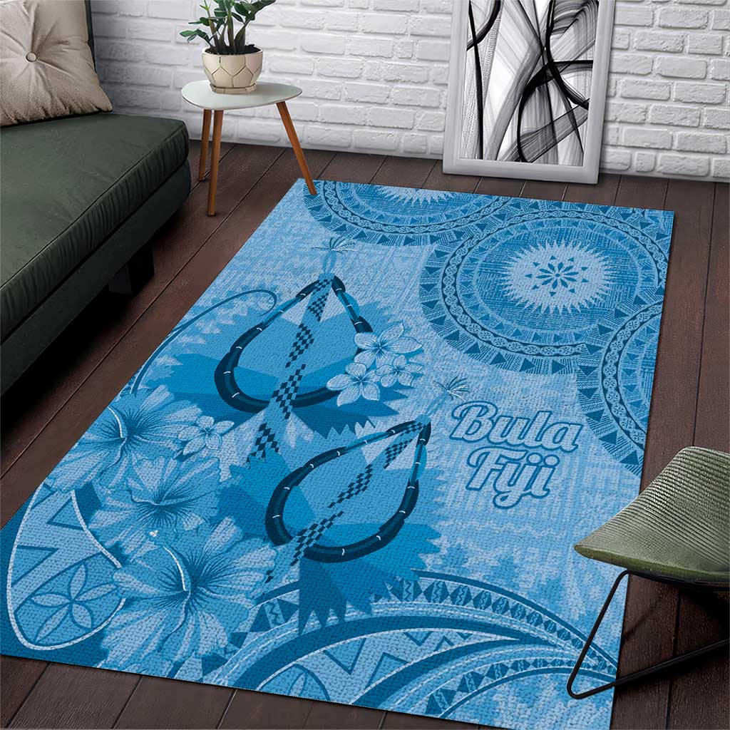 Blue Bula Fiji Area Rug Fijian Dance Fan Tapa Cloth Pattern LT14 Blue - Polynesian Pride