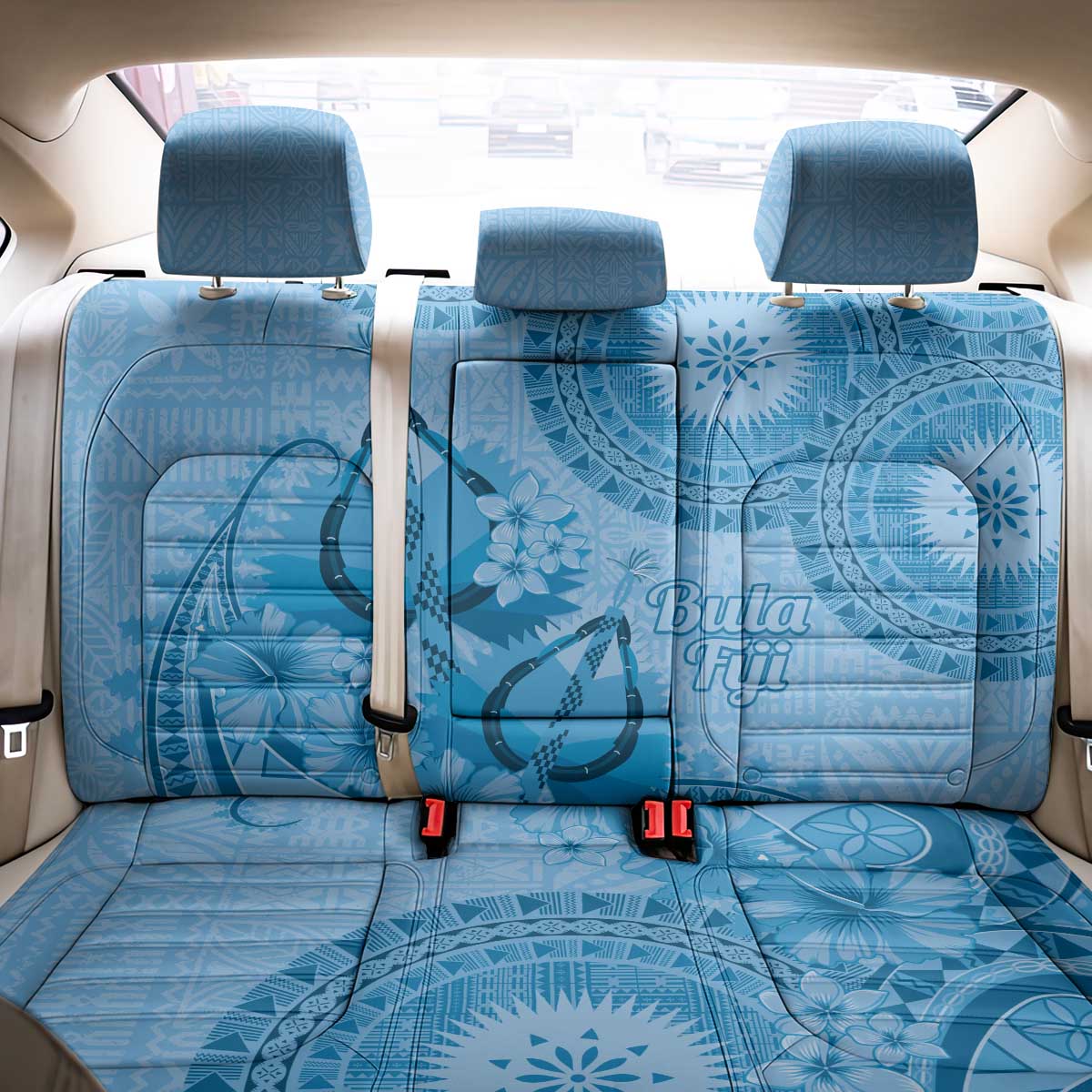 Blue Bula Fiji Back Car Seat Cover Fijian Dance Fan Tapa Cloth Pattern LT14 - Polynesian Pride