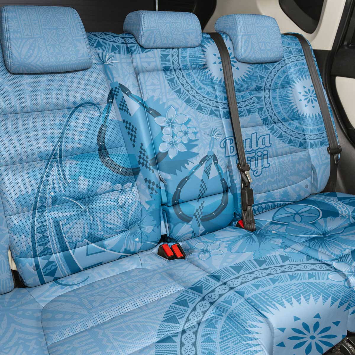 Blue Bula Fiji Back Car Seat Cover Fijian Dance Fan Tapa Cloth Pattern LT14 - Polynesian Pride