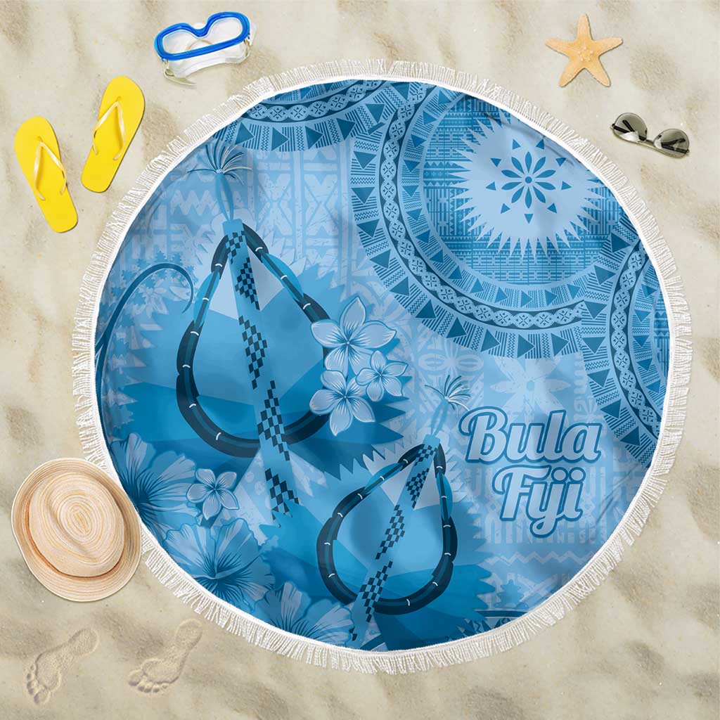 Blue Bula Fiji Beach Blanket Fijian Dance Fan Tapa Cloth Pattern LT14 One Size 150cm Blue - Polynesian Pride