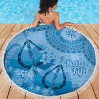 Blue Bula Fiji Beach Blanket Fijian Dance Fan Tapa Cloth Pattern LT14 - Polynesian Pride