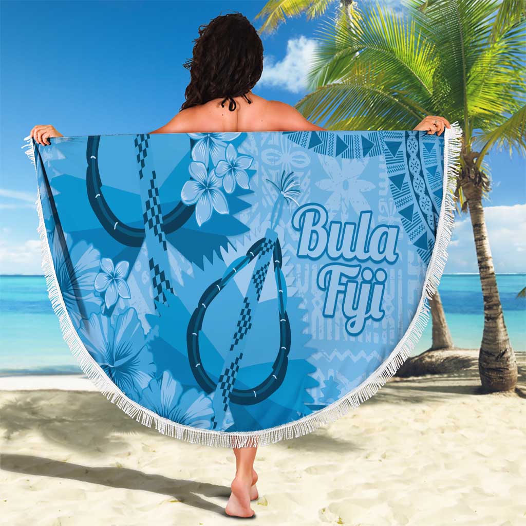 Blue Bula Fiji Beach Blanket Fijian Dance Fan Tapa Cloth Pattern LT14 - Polynesian Pride