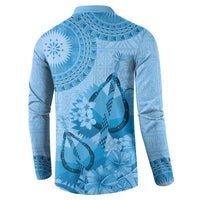 Blue Bula Fiji Button Sweatshirt Fijian Dance Fan Tapa Cloth Pattern LT14 - Polynesian Pride