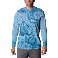 Blue Bula Fiji Button Sweatshirt Fijian Dance Fan Tapa Cloth Pattern LT14 - Polynesian Pride