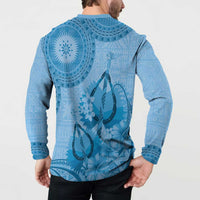 Blue Bula Fiji Button Sweatshirt Fijian Dance Fan Tapa Cloth Pattern LT14 - Polynesian Pride