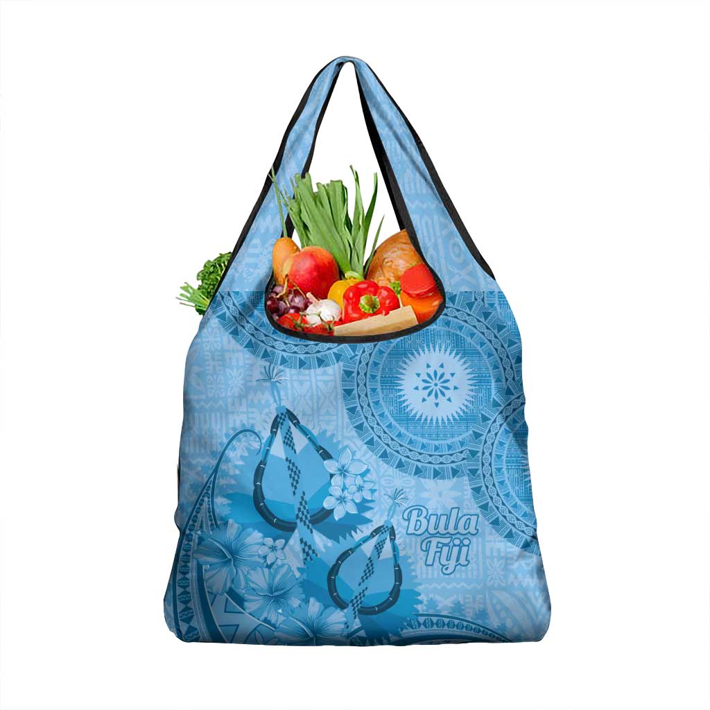 Blue Bula Fiji Grocery Bag Fijian Dance Fan Tapa Cloth Pattern LT14 1-pack One Size Blue - Polynesian Pride