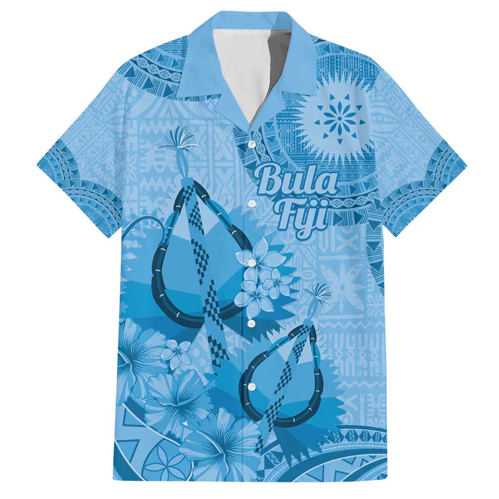 Blue Bula Fiji Hawaiian Shirt Fijian Dance Fan Tapa Cloth Pattern LT14 Blue - Polynesian Pride