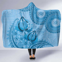 Blue Bula Fiji Hooded Blanket Fijian Dance Fan Tapa Cloth Pattern LT14 One Size Blue - Polynesian Pride